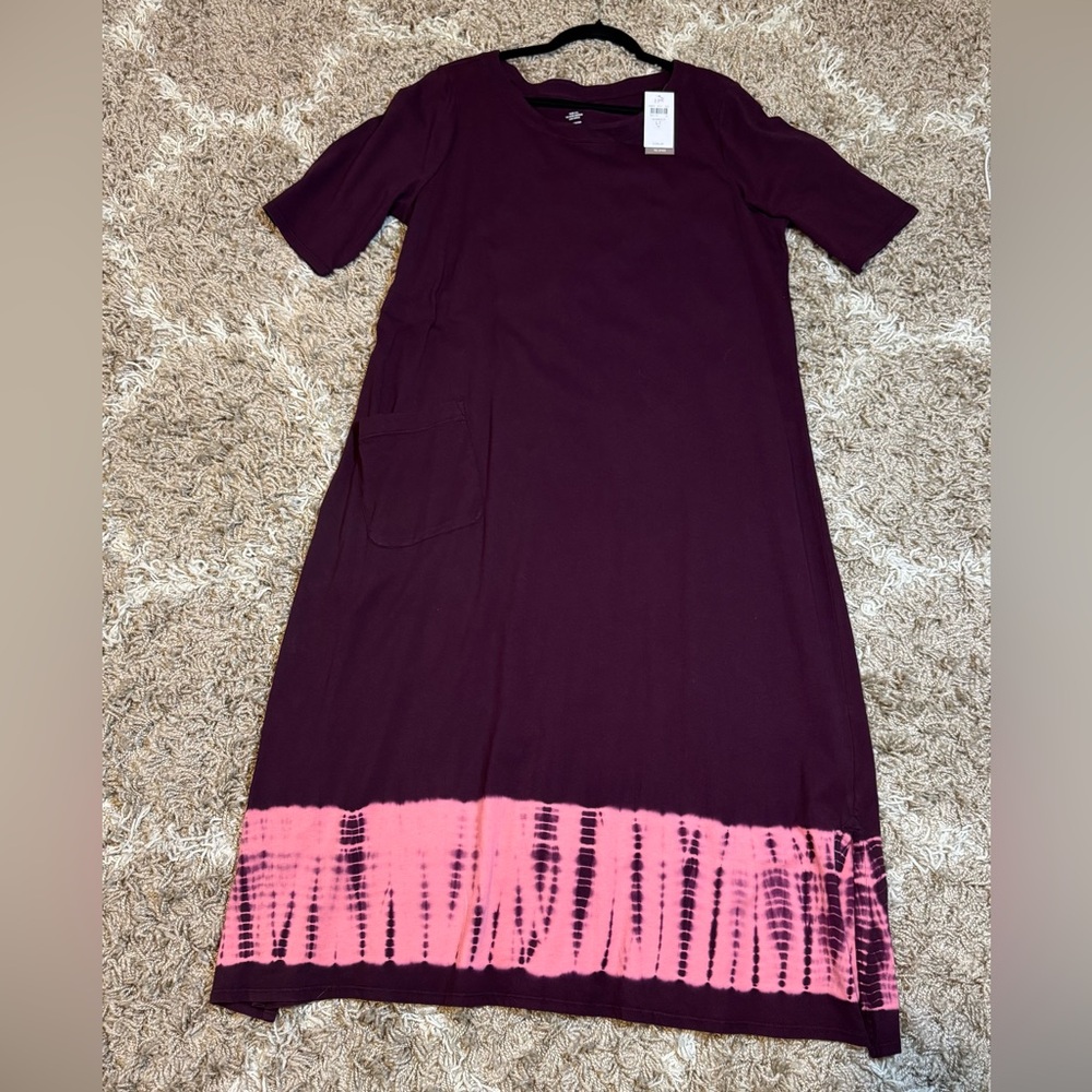 NWT J. Jill Pure Jill Tie-Dye Border Midi Dress Acai Multi size Large Tall - Picture 13 of 13